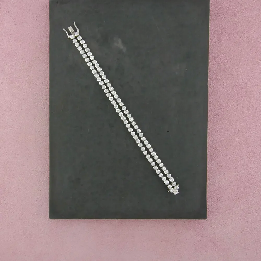 diamonique sterling silver round-cut cz double strand tennis bracelet size 7in